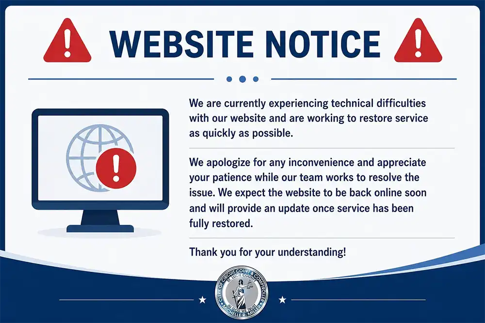 Facebook notice from the St. Lucie County Clerk and Comptroller saying the office was experiencing website technical difficulties and working to restore service.