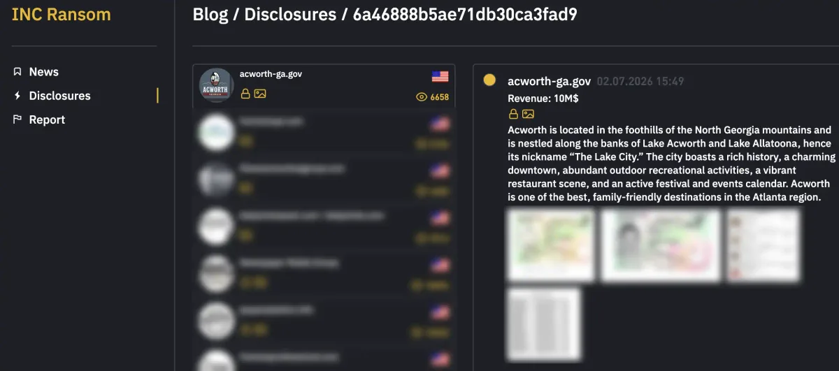 Screenshot documenting INC Ransom claim