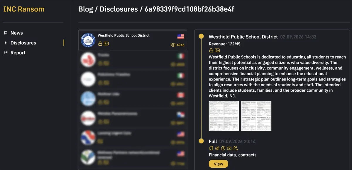 Screenshot documenting INC Ransom claim